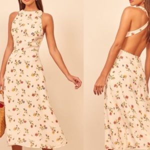 reformation harleen floral print midi dress